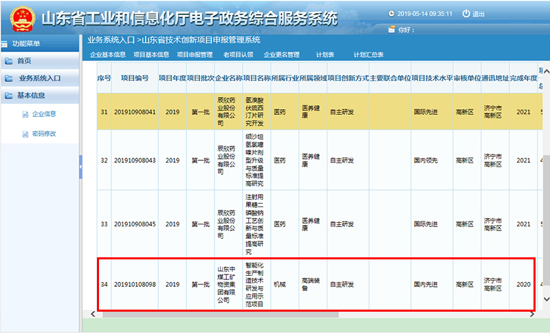 Warm Congratulations China Coal  Group Independent Research And Development Project Successful Entry The First Batch Of Technological Innovation Projects In Shandong Province In 2019